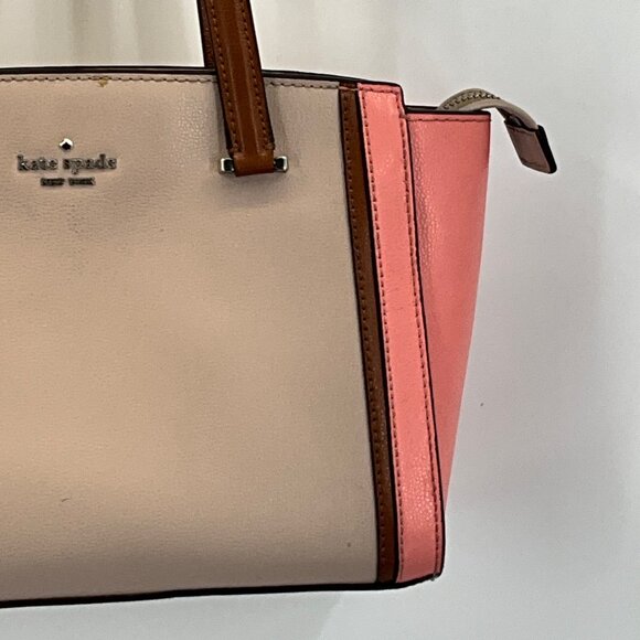 Kate Spade New York Patterson Drive Colorblock Leather Handbag Peach/Tan/Brown - Picture 4 of 14